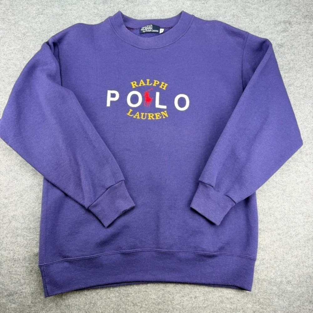 Vintage Polo Ralph Lauren Purple Spell Out Logo Crewneck Sweatshirt Mens M